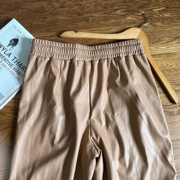 Calia Straight leg Faux Leather Pintuck Tan Pants - Picture 7 of 8